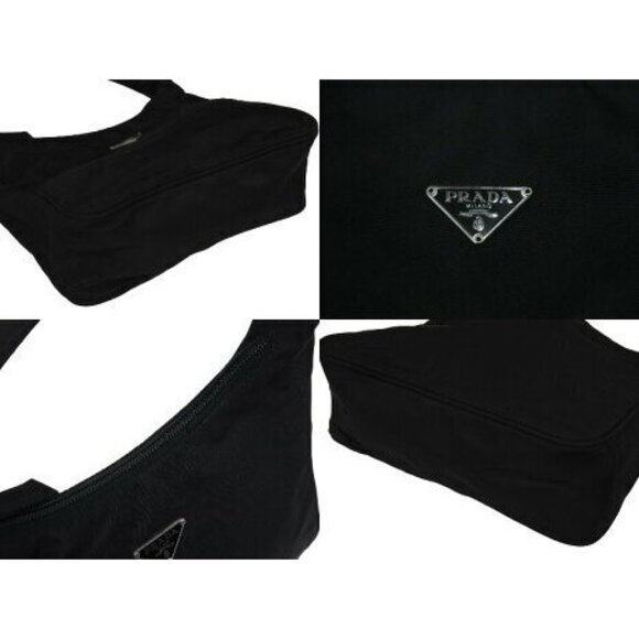 Prada Hobo Handbag One Shoulder Bag Triangle Logo Nylon Black - Picture 7 of 8